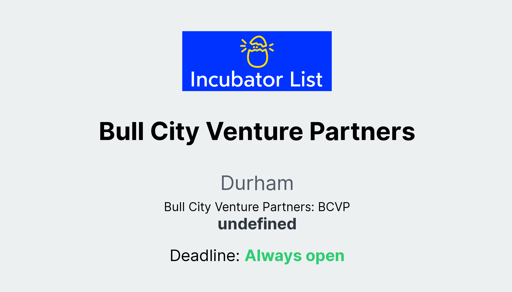 Bull City Venture Partners - Key Information