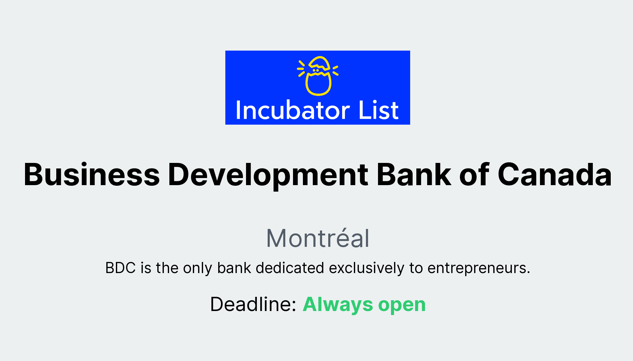 Business Development Bank of Canada - Key Information