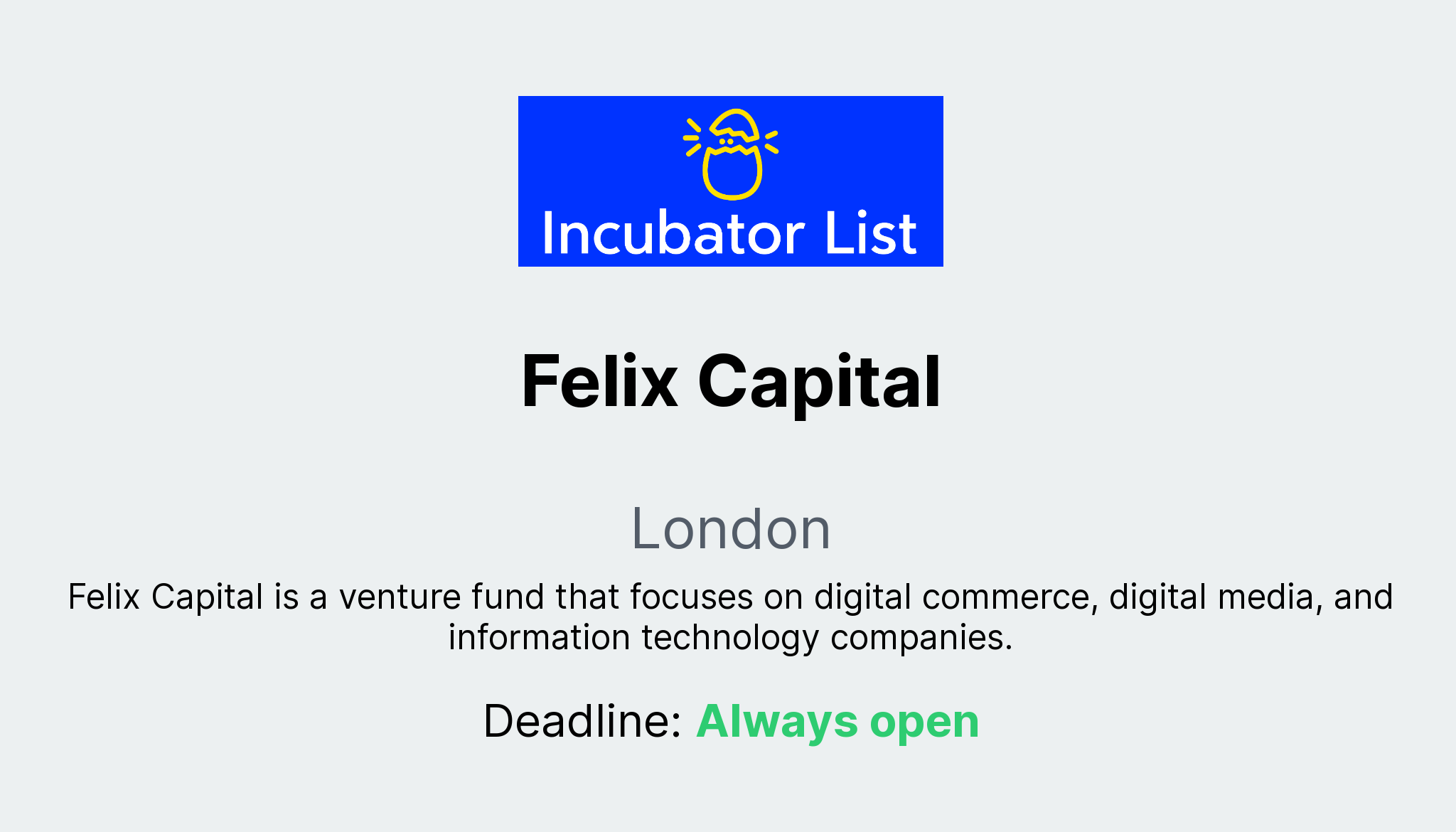 Felix Capital - Key Information