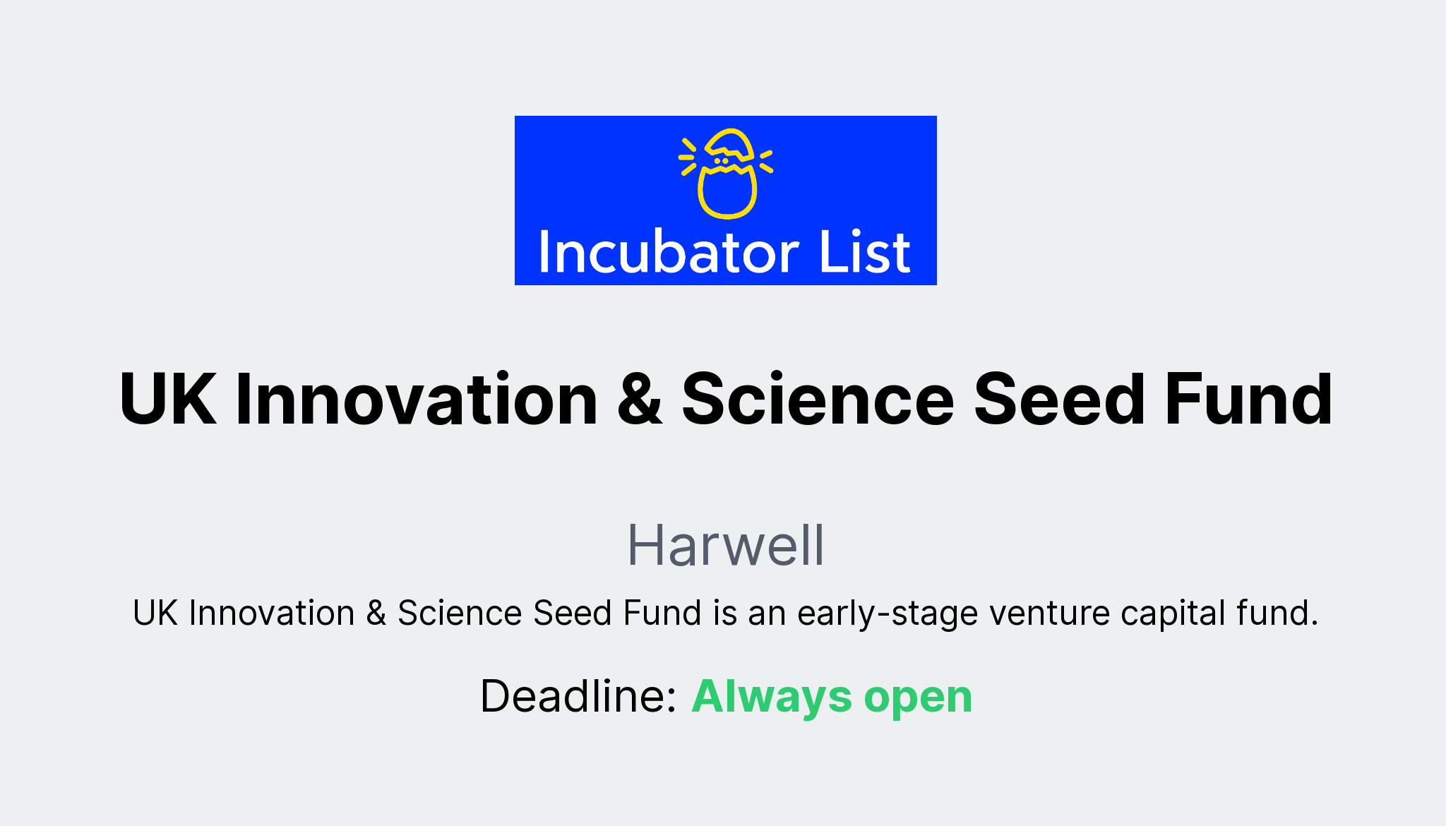 UK Innovation & Science Seed Fund - Key Information